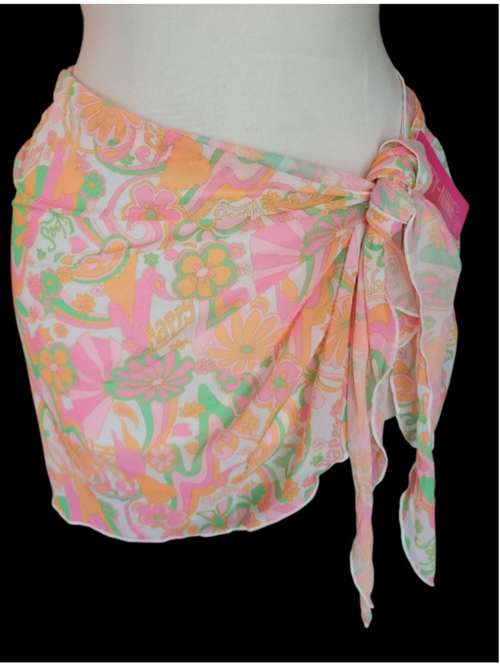 Ninety-Nine Vibe Psychedelic Floral Wrap Sarong Skirt One Size Pink Orange NWT